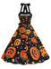 Abito a faccia di zucca scollo all'americana Halloween anni '50