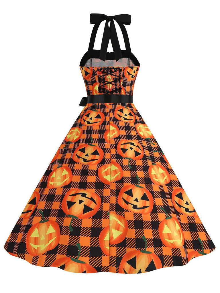 Abito a faccia di zucca scollo all'americana Halloween anni '50