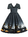 Abito a maniche corte in pizzo patchwork Halloween anni '50
