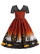 Abito a maniche corte in pizzo patchwork Halloween anni '50