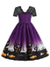 Abito a maniche corte in pizzo patchwork Halloween anni '50