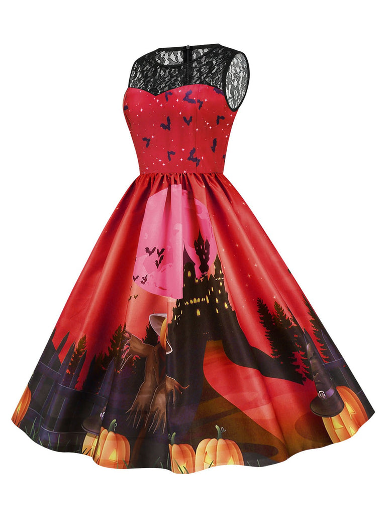 Abito senza maniche in pizzo patchwork Halloween anni '50