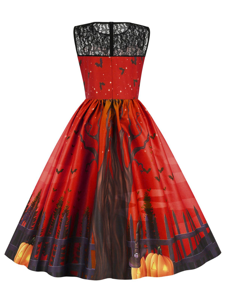 Abito senza maniche in pizzo patchwork Halloween anni '50