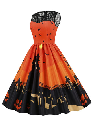 Abito senza maniche in pizzo patchwork Halloween anni '50