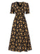 Abito midi boho floreale volant con scollo a V anni '40