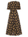 Abito midi boho floreale volant con scollo a V anni '40