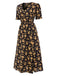 Abito midi boho floreale volant con scollo a V anni '40