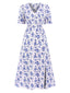 Abito midi boho floreale volant con scollo a V anni '40