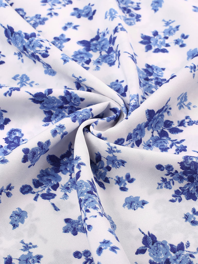 Abito midi boho floreale volant con scollo a V anni '40