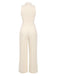 2PCS Canotta bottoni e pantaloni a gamba larga beige anni '60