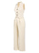 2PCS Canotta bottoni e pantaloni a gamba larga beige anni '60