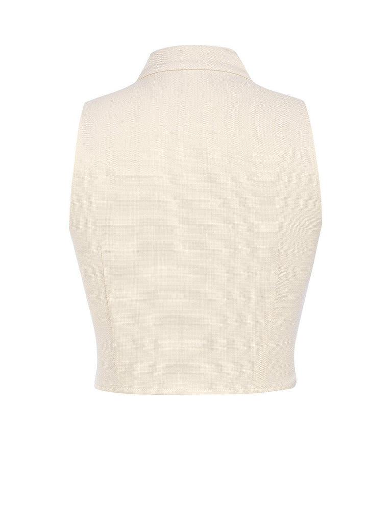 2PCS Canotta bottoni e pantaloni a gamba larga beige anni '60