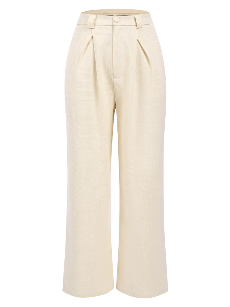 2PCS Canotta bottoni e pantaloni a gamba larga beige anni '60