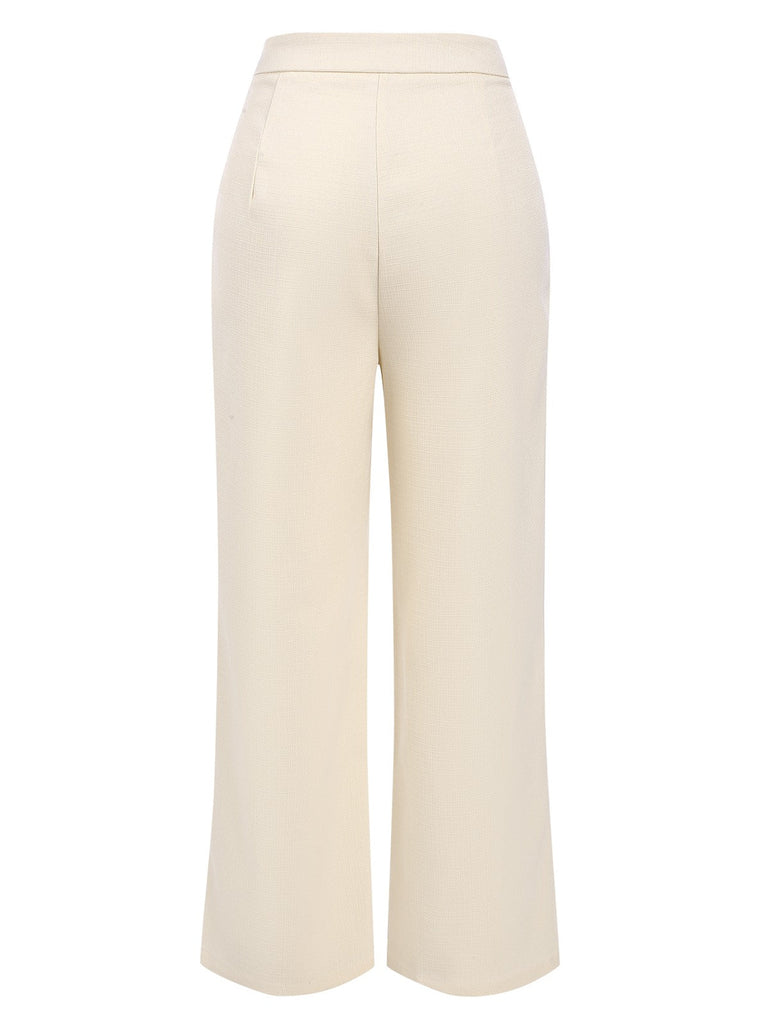 2PCS Canotta bottoni e pantaloni a gamba larga beige anni '60