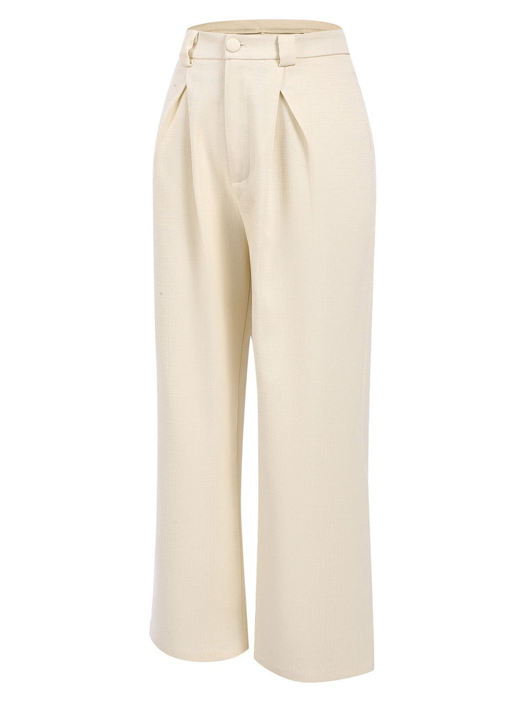 2PCS Canotta bottoni e pantaloni a gamba larga beige anni '60