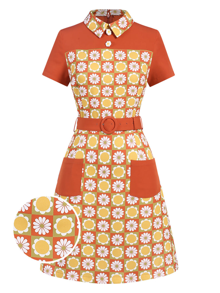 Abito cintura revers a margherita multicolore anni '60