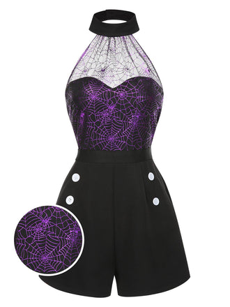 Tuta corta a ragnatela con scollo all'americana e laser nero anni '50