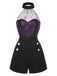 2PCS Tuta corta e gonna a rete a ragnatela nero e viola anni '50