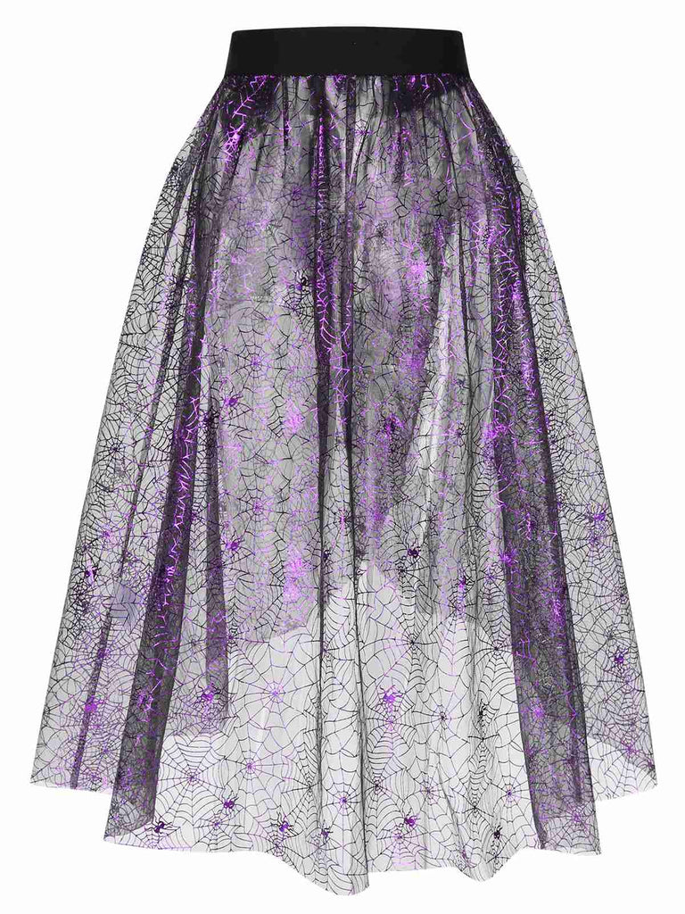 Copricostume con gonna a rete a ragnatela viola anni '50