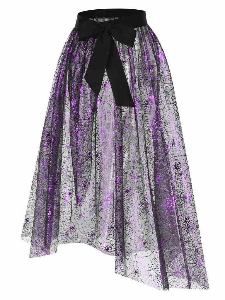 Copricostume con gonna a rete a ragnatela viola anni '50