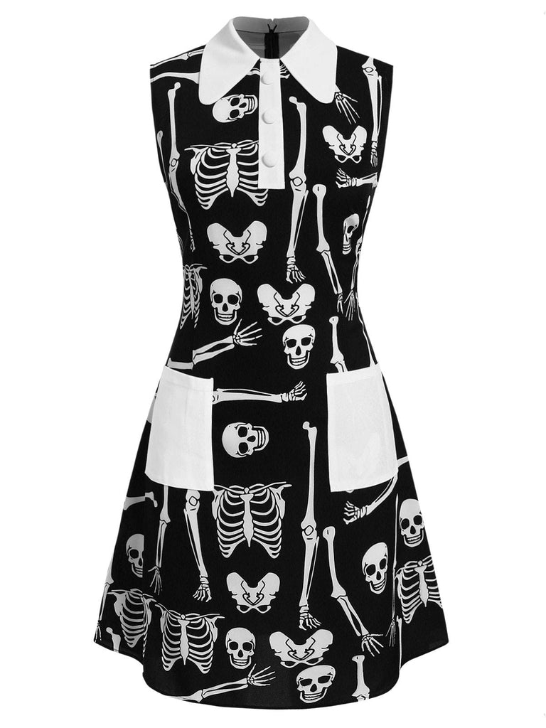 Abito mod a scheletro Halloween con revers nero anni '60