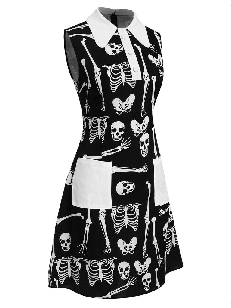 Abito mod a scheletro Halloween con revers nero anni '60