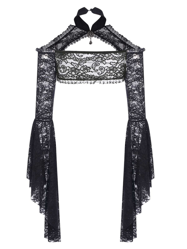 Mantella con maniche a svasatura in pizzo e strass anni '60