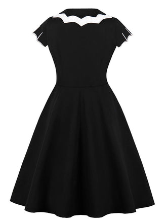 Abito ricamato con colletto a pipistrello Halloween nero anni '50