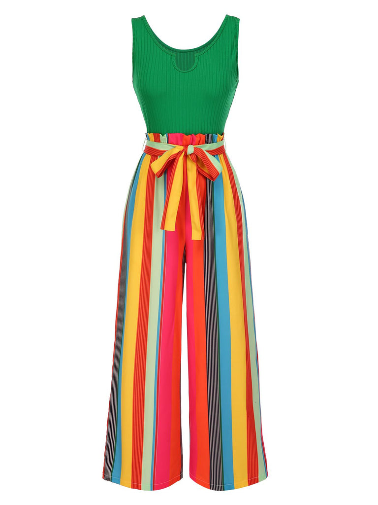 Tuta lunga nera a righe in maglia cintura anni '50