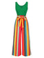 Tuta lunga a righe in maglia cintura verde anni '50