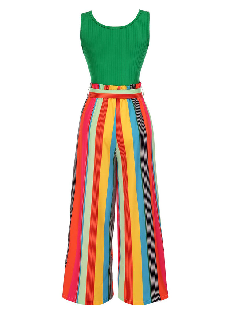Tuta lunga nera a righe in maglia cintura anni '50