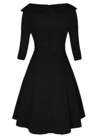 Abito patchwork a pois con ampio risvolto nero anni '50