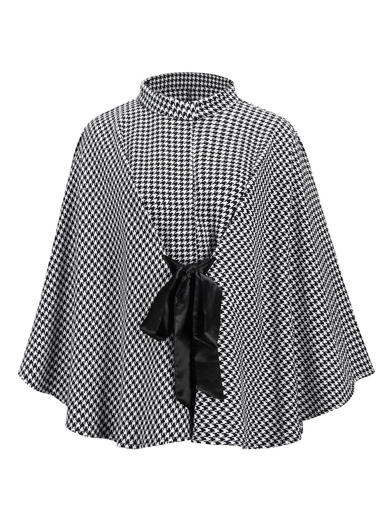 Cappotto motivo pied de poule con lacci nero anni '50