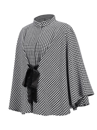 Cappotto motivo pied de poule con lacci nero anni '50