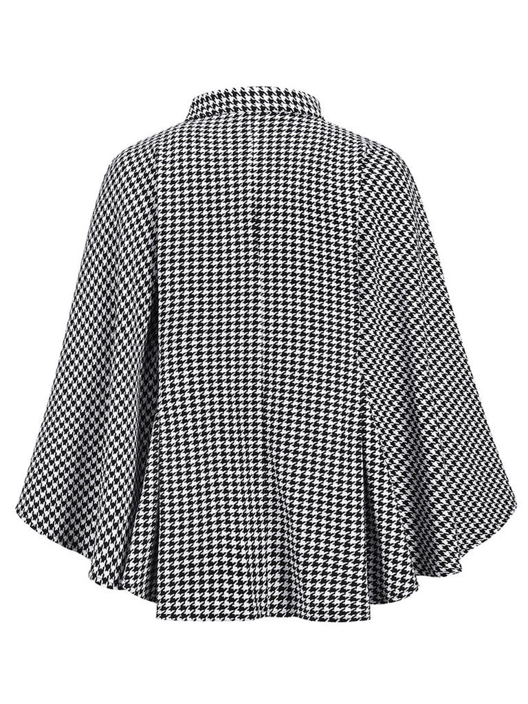 Cappotto motivo pied de poule con lacci nero anni '50