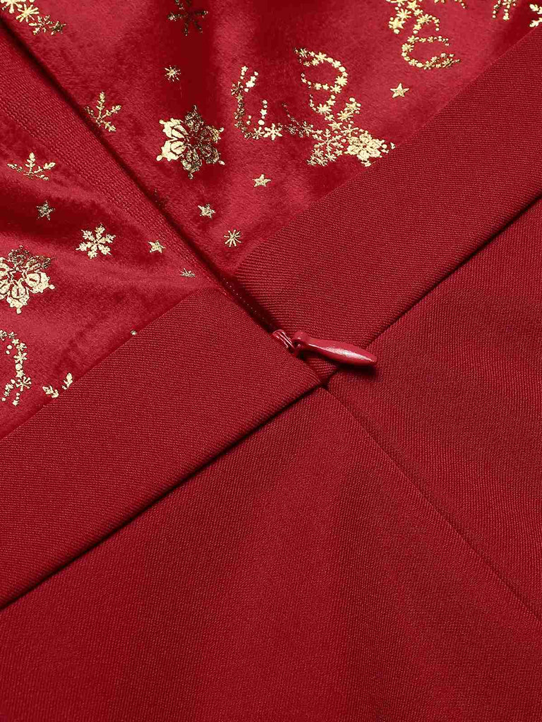 Tuta lunga in velluto dorato motivo alce natalizio rosso anni '30