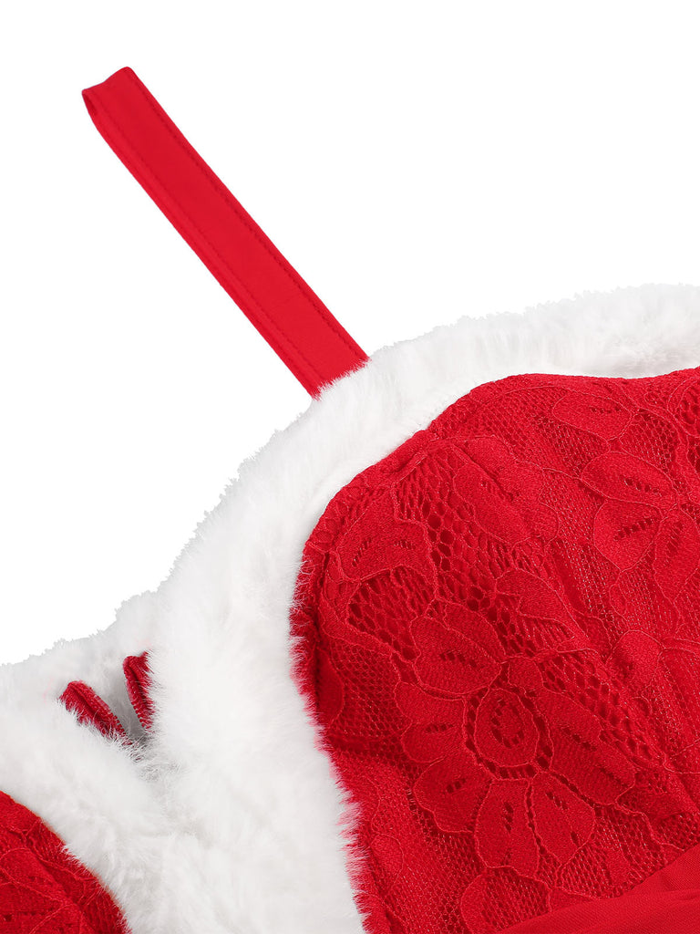 Abito in pizzo e peluche natalizio rosso anni '60