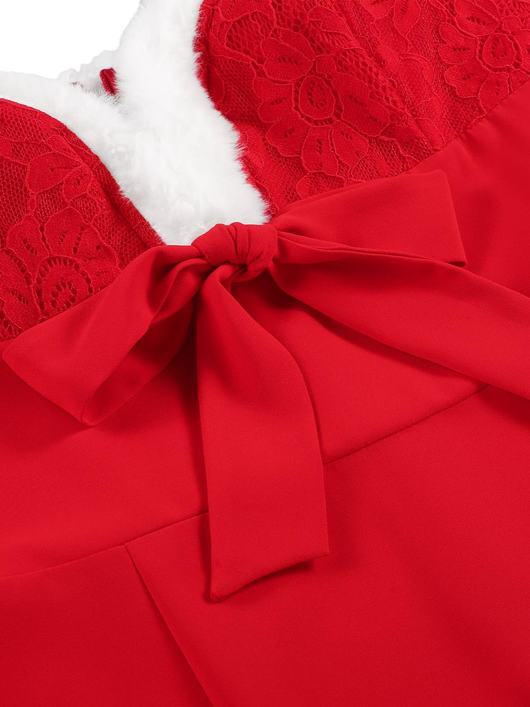 Abito in pizzo e peluche natalizio rosso anni '60