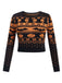 Maglione corto nero con teschio e pipistrello di Halloween anni '70