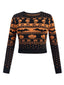 Maglione corto nero con teschio e pipistrello di Halloween anni '70