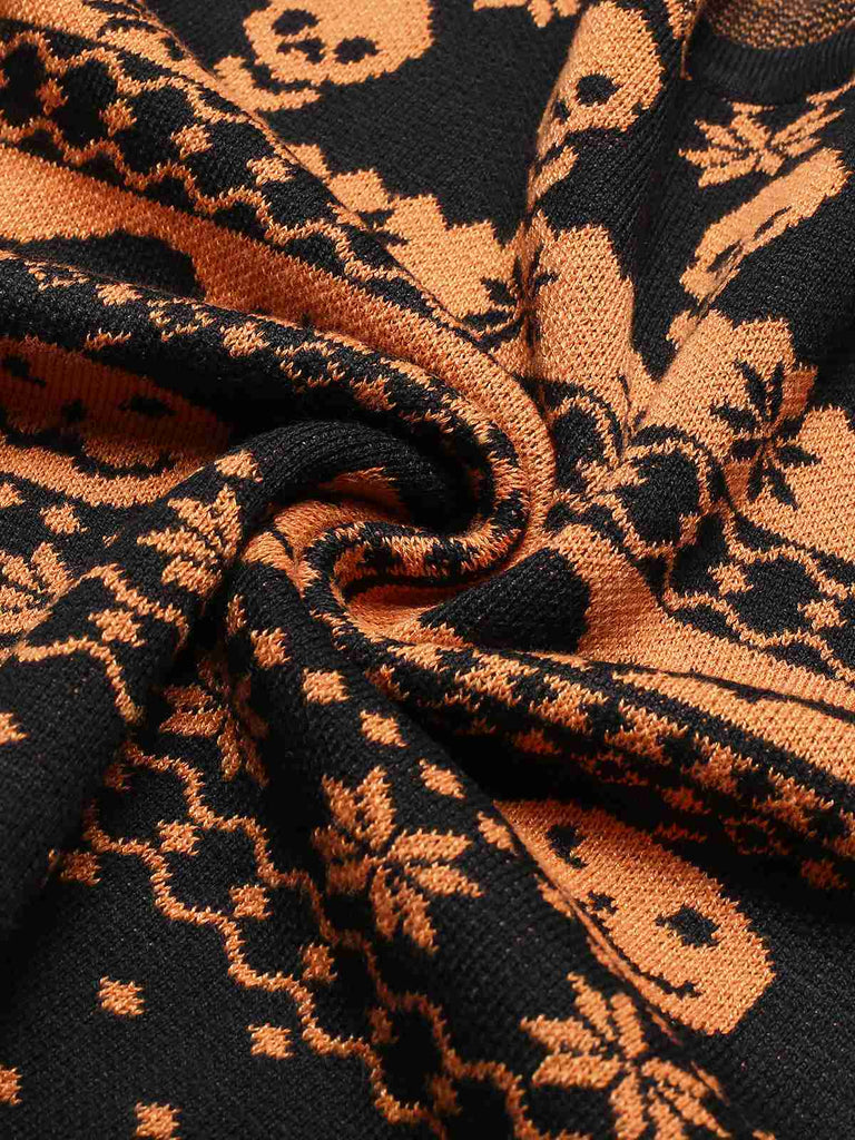 Maglione corto nero con teschio e pipistrello di Halloween anni '70