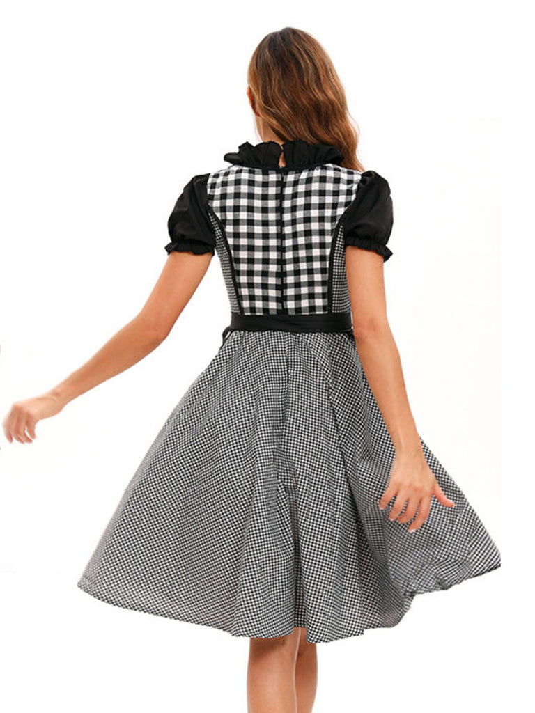 2PCS Abito nero a quadri e grembiule Oktoberfest anni '50