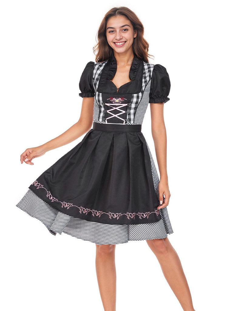 2PCS Abito nero a quadri e grembiule Oktoberfest anni '50