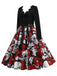 Abito teschio rose con colletto a petalo Halloween nero anni '50