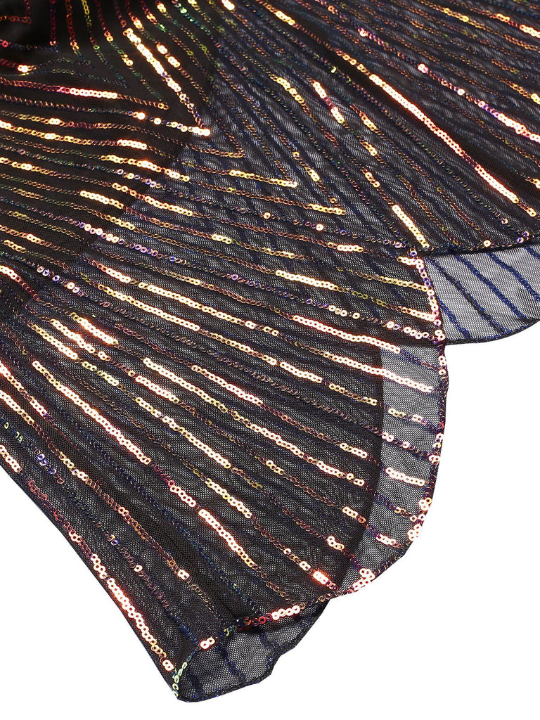 Abito a sirena paillettes scollo a V multicolore anni '20