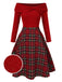 Abito a quadri con spalle scoperte stile natalizio rosso anni '50