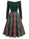 Abito a quadri con spalle scoperte stile natalizio rosso anni '50