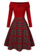 Abito a quadri con spalle scoperte stile natalizio rosso anni '50
