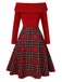 Abito a quadri con spalle scoperte stile natalizio rosso anni '50