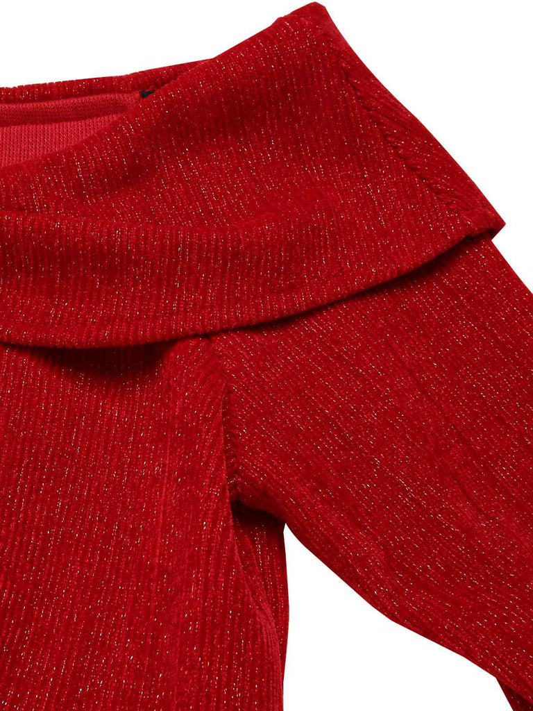 Abito a quadri con spalle scoperte stile natalizio rosso anni '50